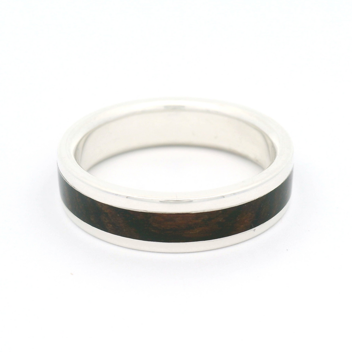 Sterling Silver 5.7mm Wide Band with Inlayed Bocote Wood