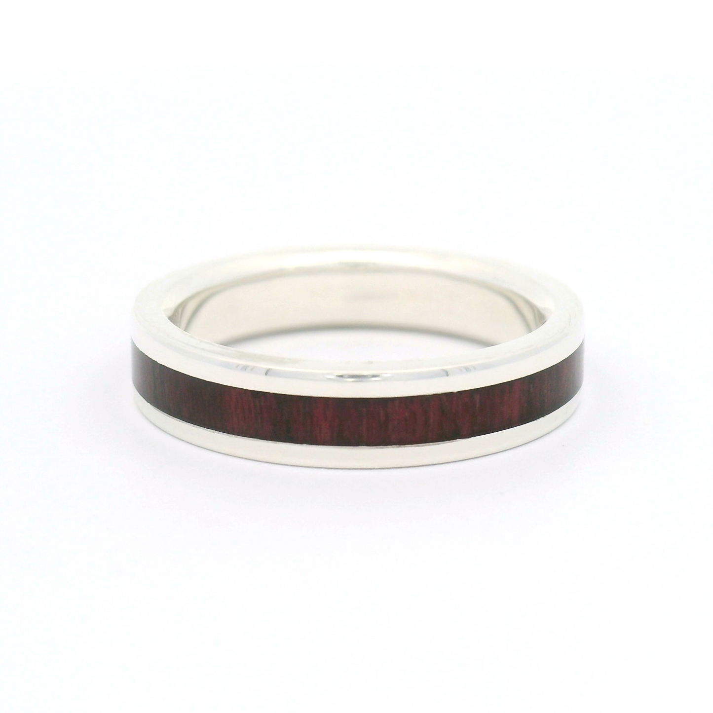 Sterling Silver 4.4mm Wide Band with Inlayed Purpleheart Wood