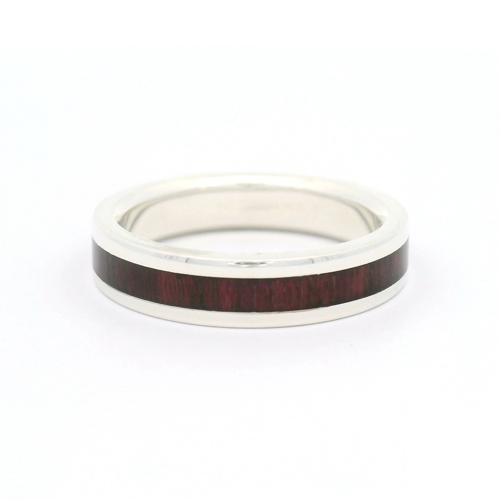 Sterling Silver 4.4mm Wide Band with Inlayed Purpleheart Wood