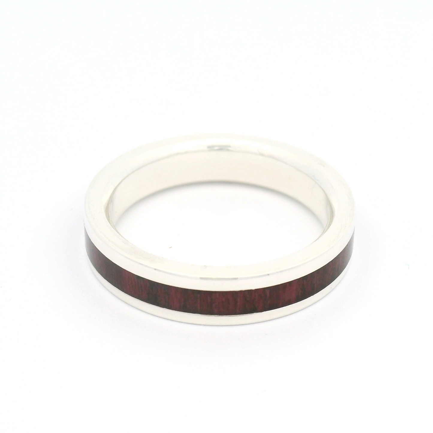 Sterling Silver 4.4mm Wide Band with Inlayed Purpleheart Wood