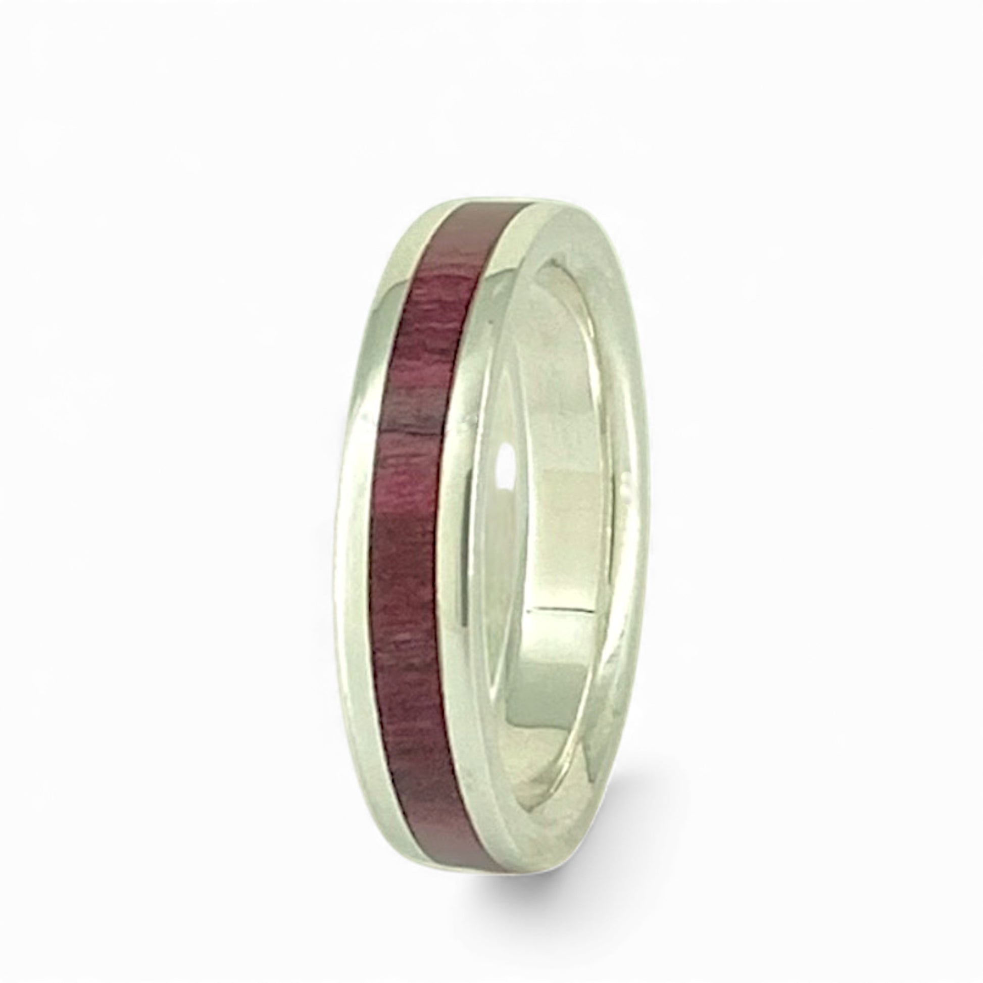 Sterling Silver 4.4mm Wide Band with Inlayed Purpleheart Wood