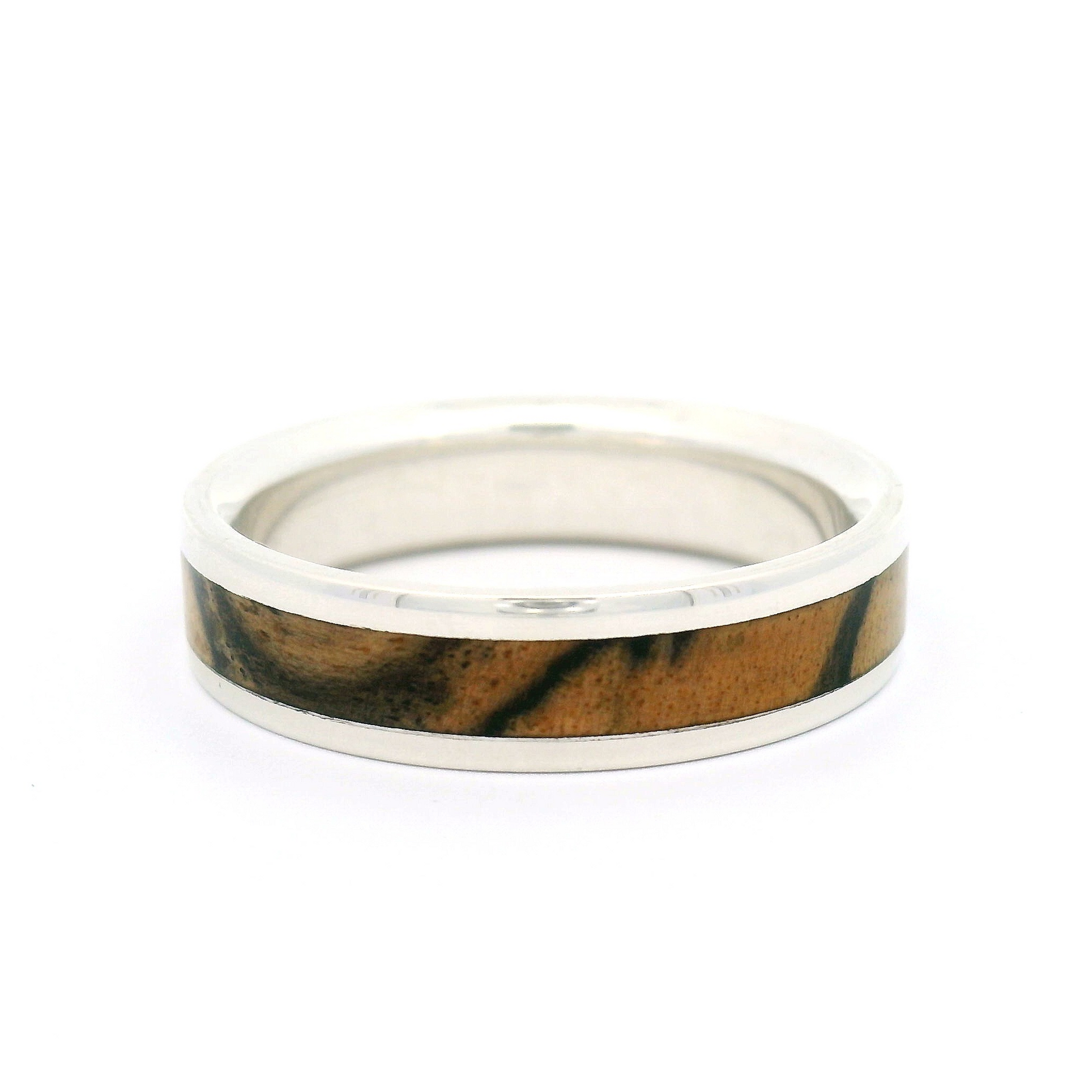 Sterling Silver 5.5mm Wide Band with Inlayed Marble Ebony