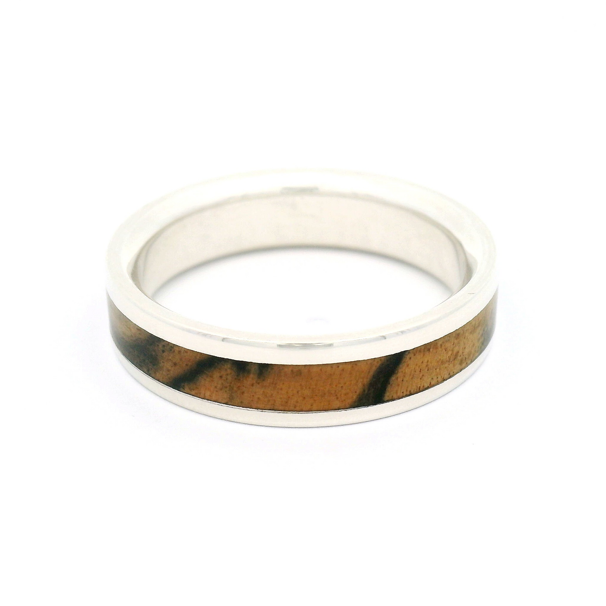 Sterling Silver 5.5mm Wide Band with Inlayed Marble Ebony