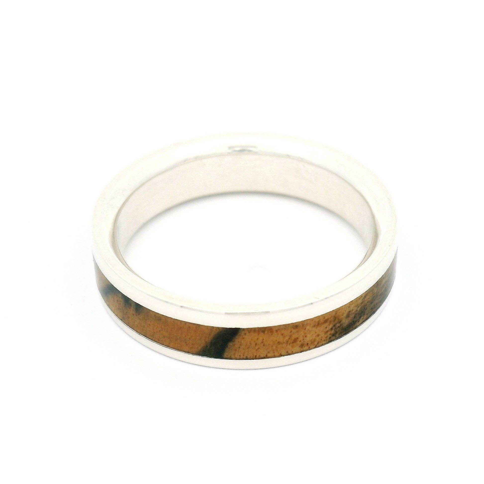 Sterling Silver 5.5mm Wide Band with Inlayed Marble Ebony