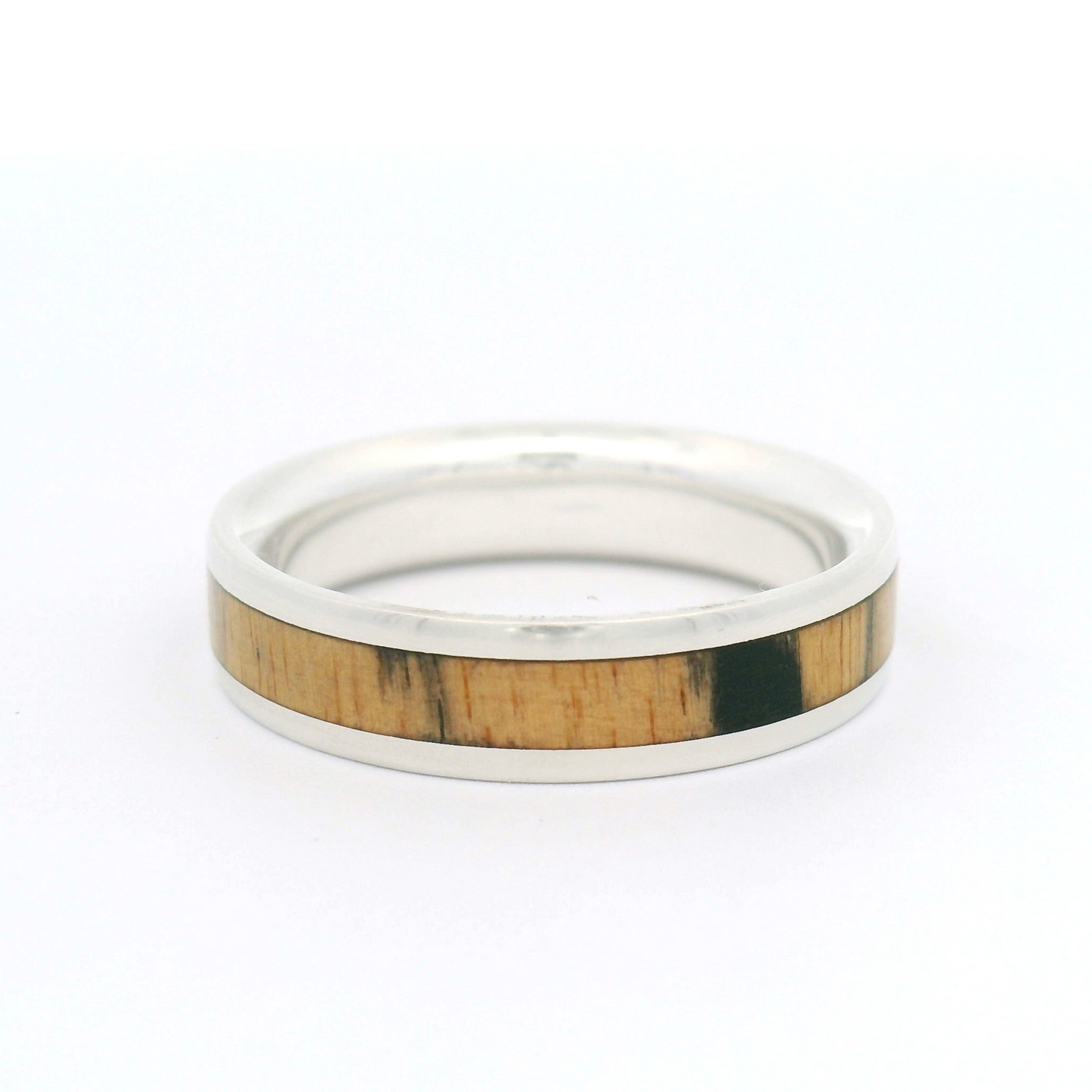 Sterling Silver 4.7mm Wide Band with Inlayed Marble Ebony
