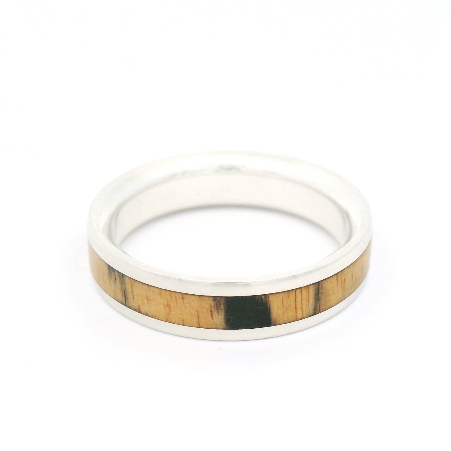 Sterling Silver 4.7mm Wide Band with Inlayed Marble Ebony