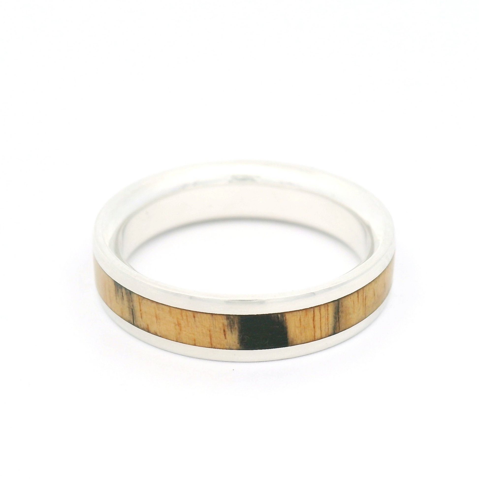 Sterling Silver 4.7mm Wide Band with Inlayed Marble Ebony