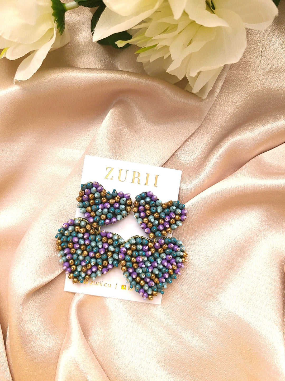 Turkish Heart Earrings - Hand Embroidered