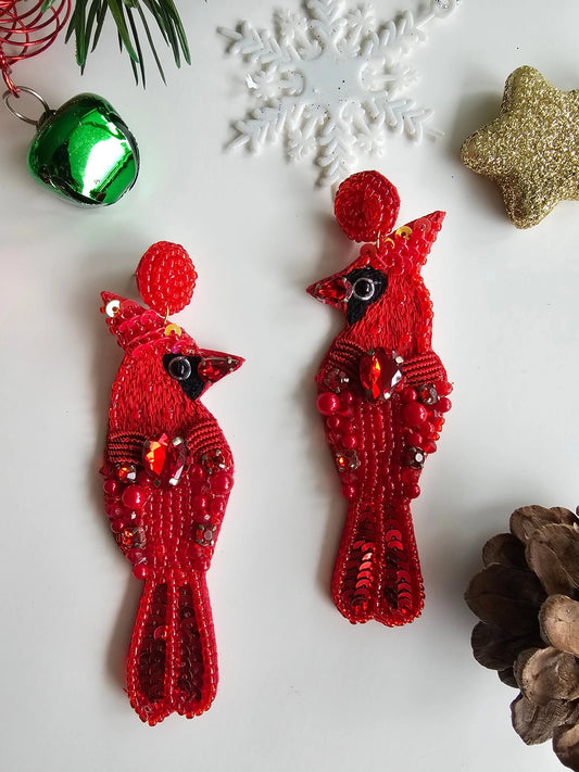 Red Cardinal Bird Earrings