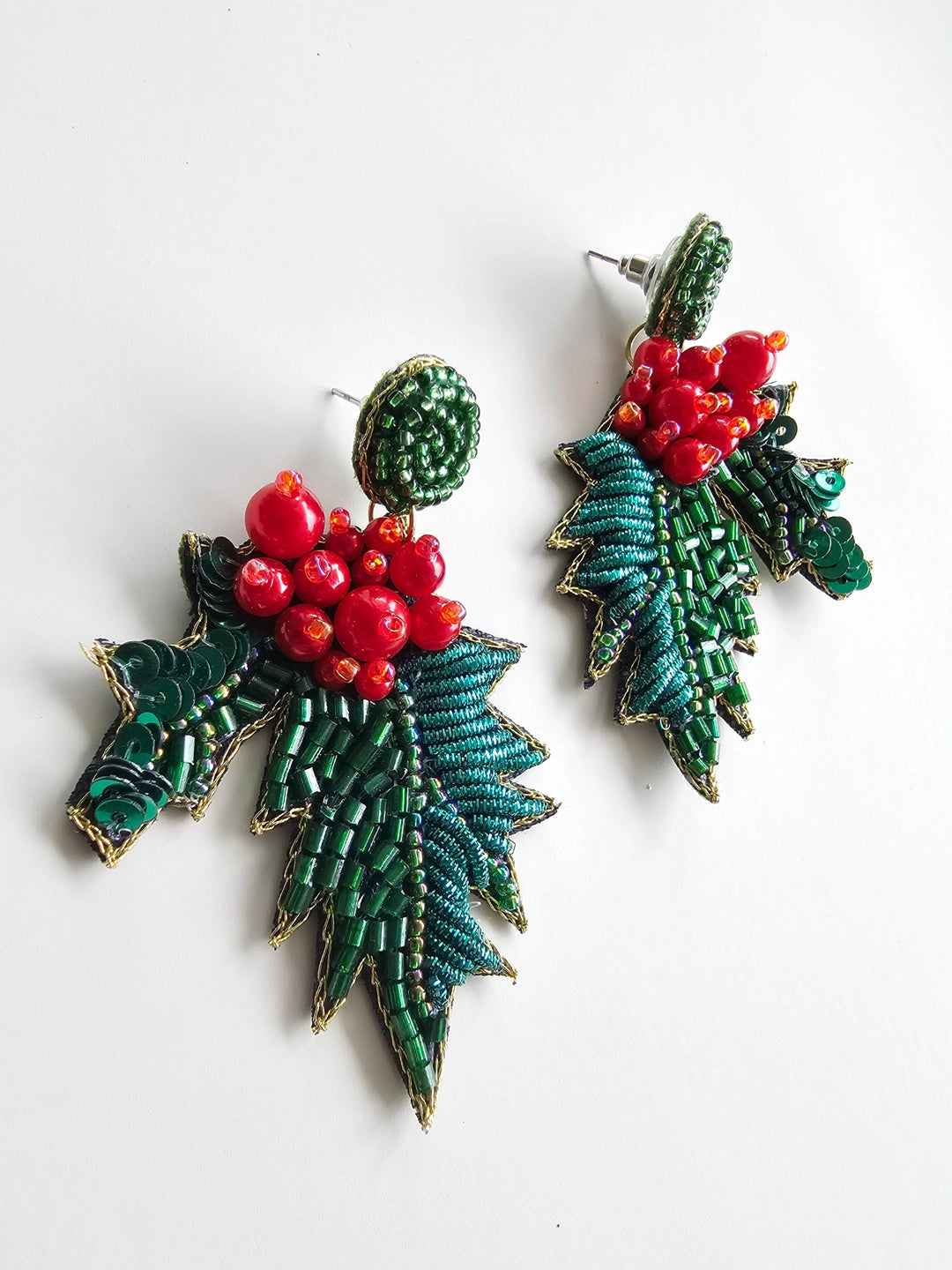 Holly Dangle Earrings - Hand Embroidered