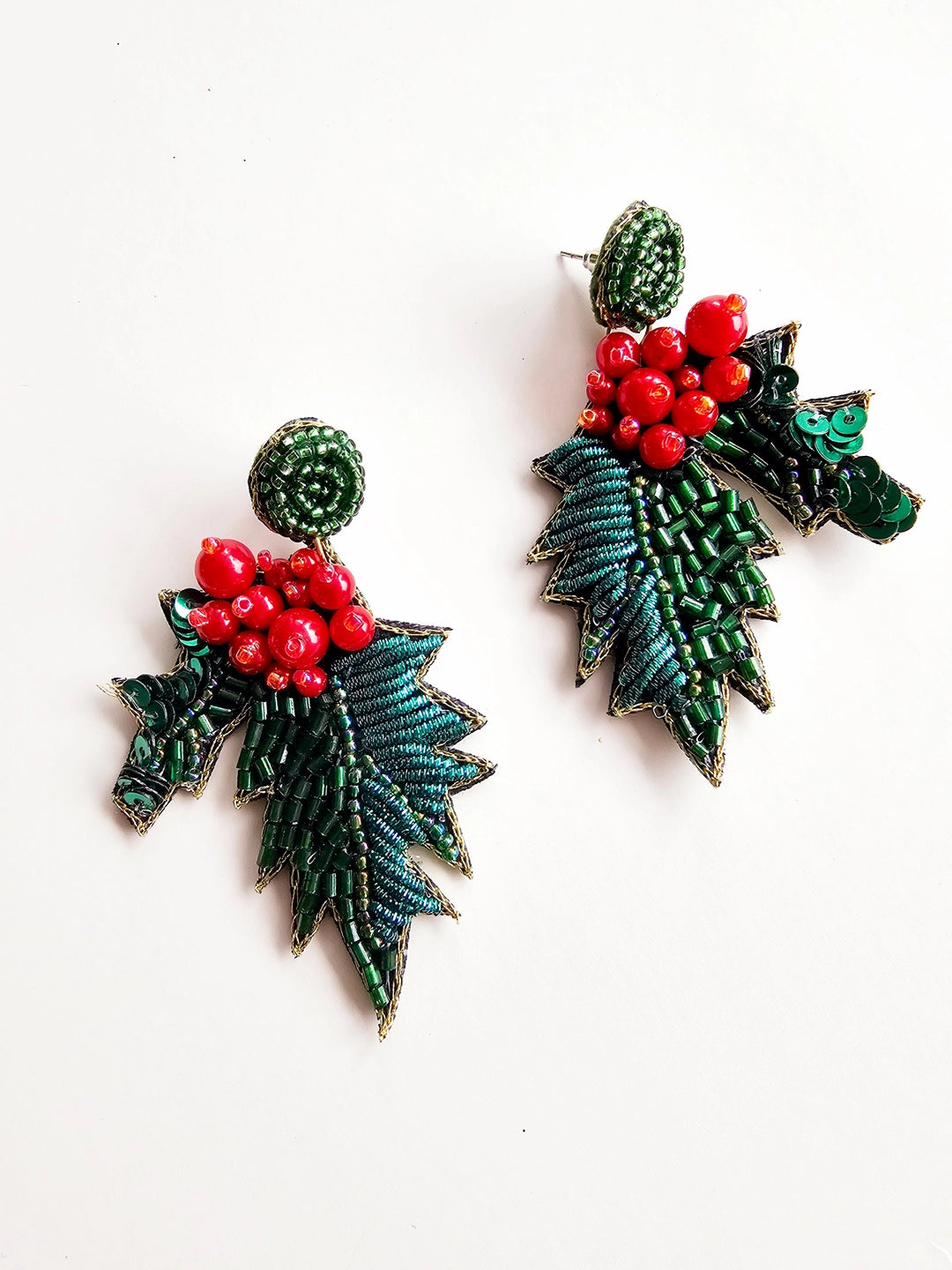 Holly Dangle Earrings - Hand Embroidered
