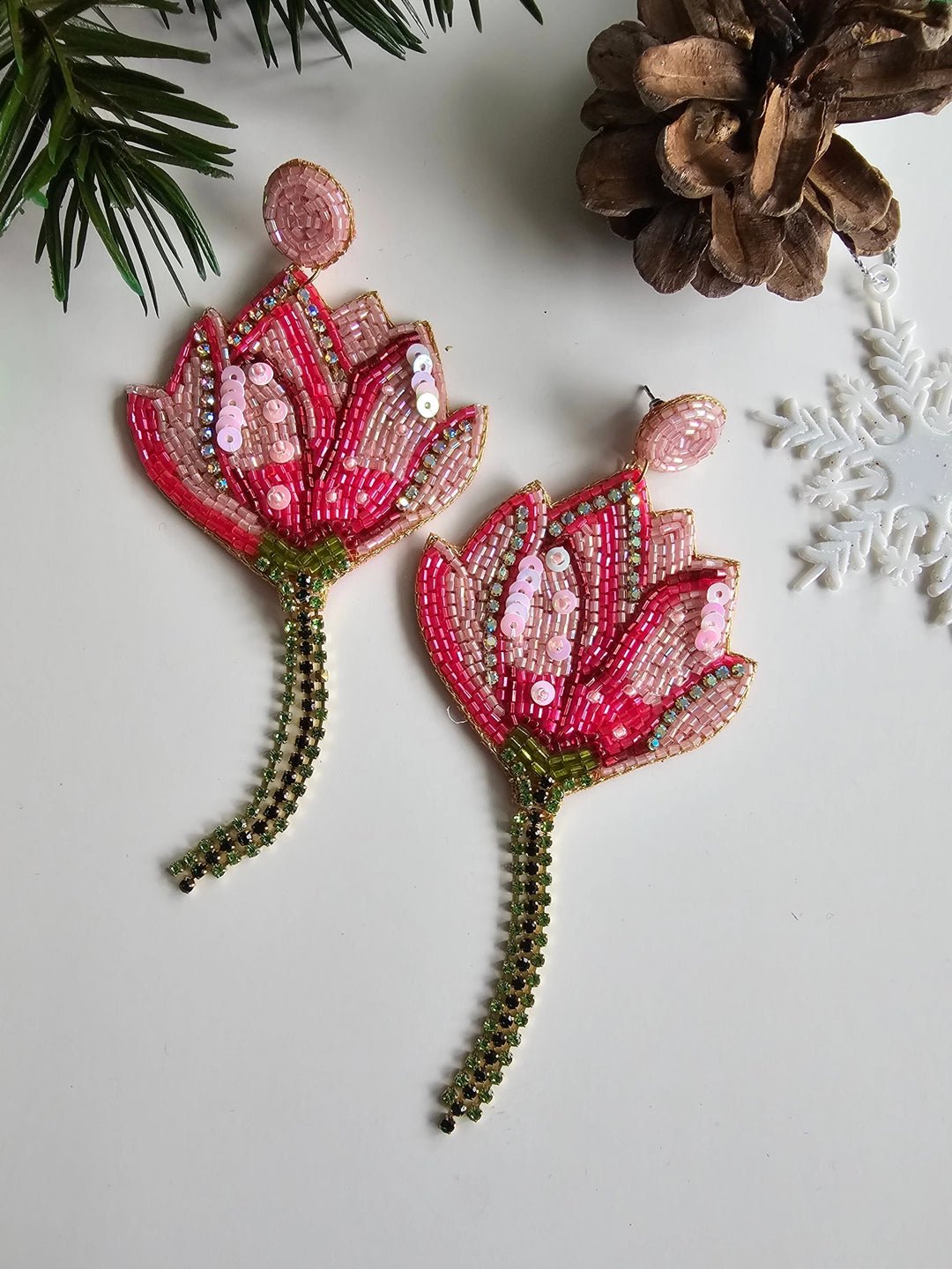 Magnolia Flower Earrings - Hand Embroidered
