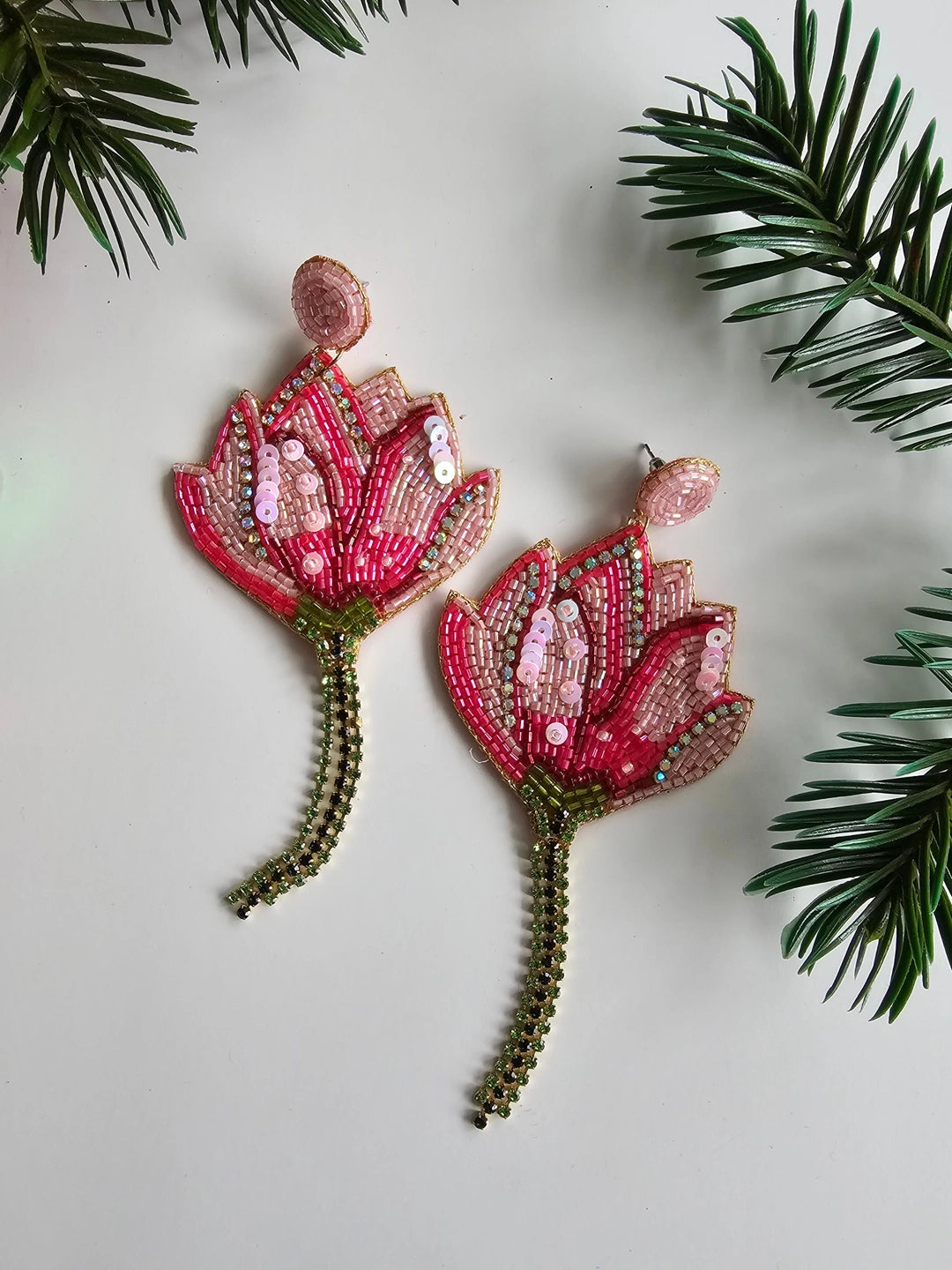 Magnolia Flower Earrings - Hand Embroidered