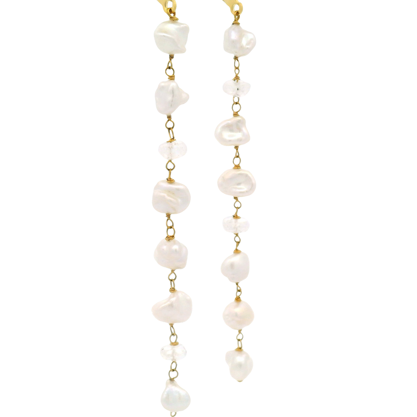 Pearl, Moonstone Long Drop Earrings