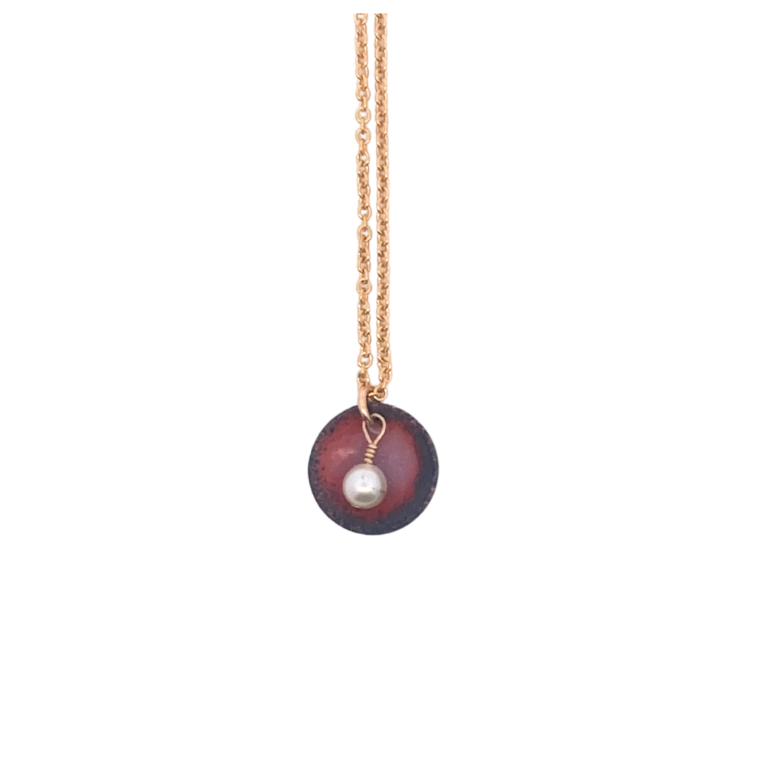 Enamel Oyster Pearl Pendant Necklace