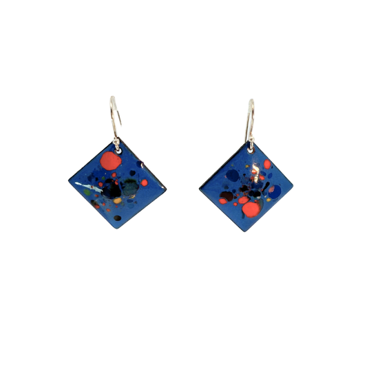 Square Blue Enamel Earrings