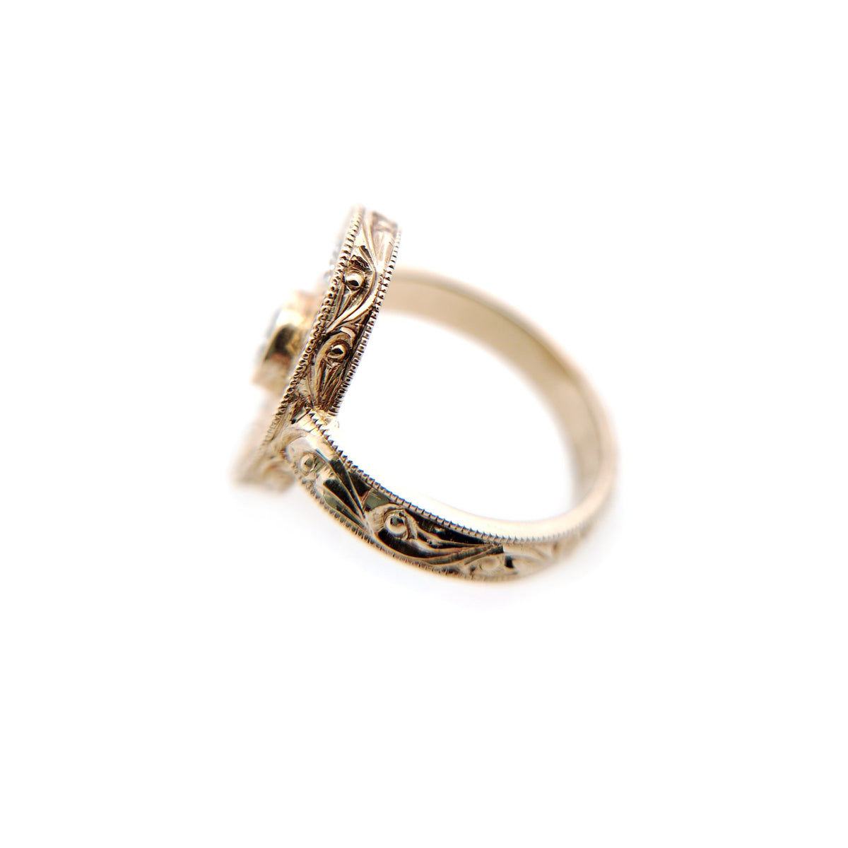 14k Yellow Hand-Engraved Three-Stone Ring with 0.46cts of Diamonds