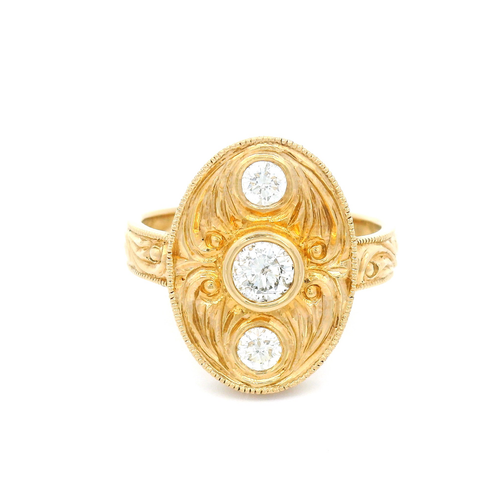 14k YellowHand-Engraved Ring with 0.46cts Diamonds