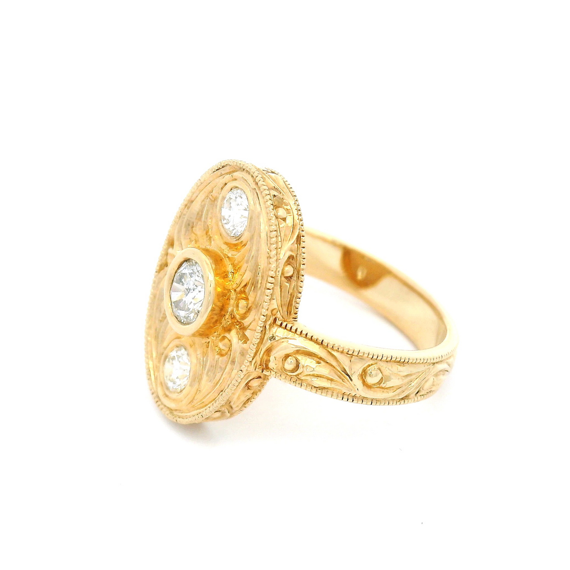 14k YellowHand-Engraved Ring with 0.46cts of Diamonds