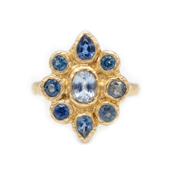 14k Yellow Organic Ring with 2.38cts Natural Mixed Blue Sapphires