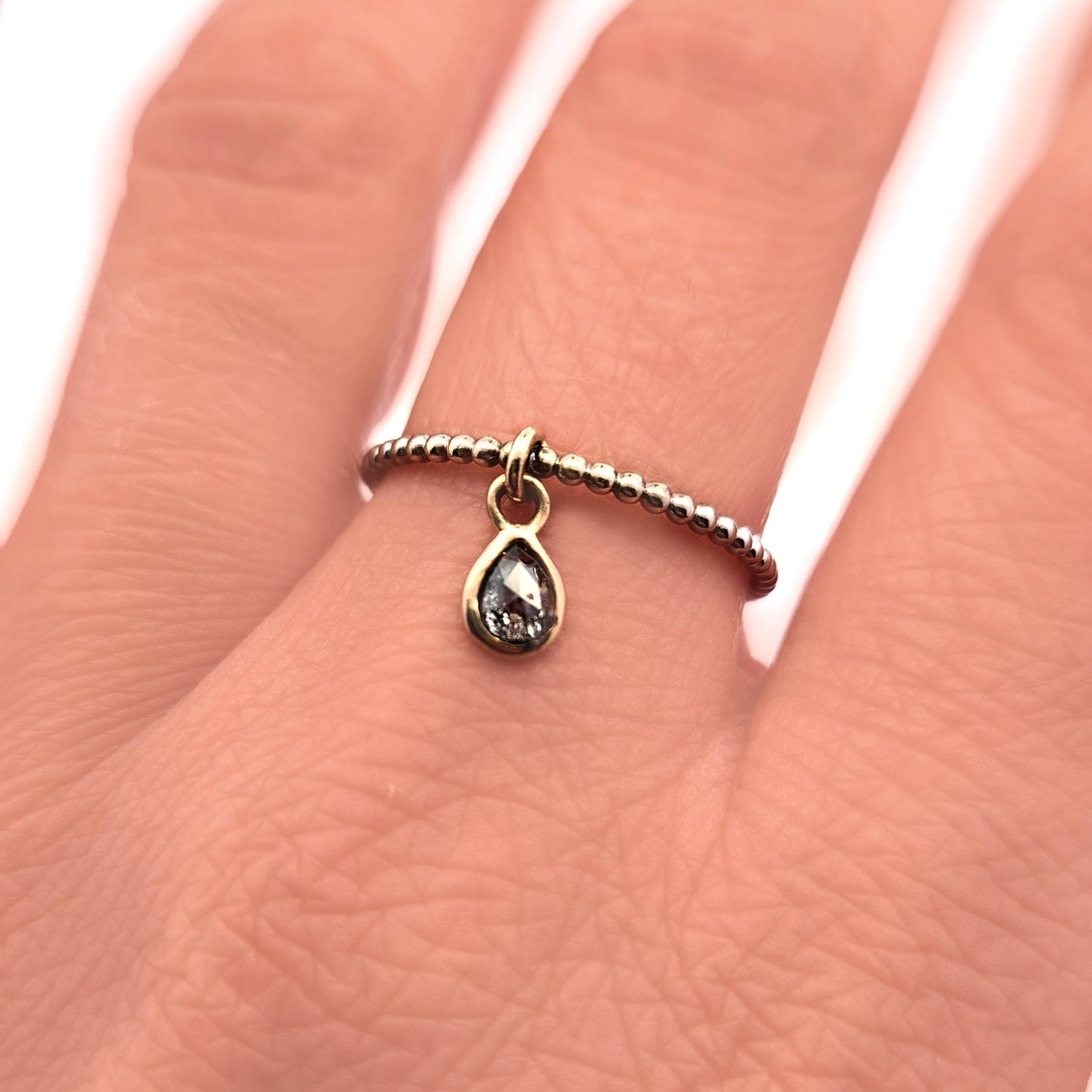 Salt & Pepper Diamond Gold Charm Ring