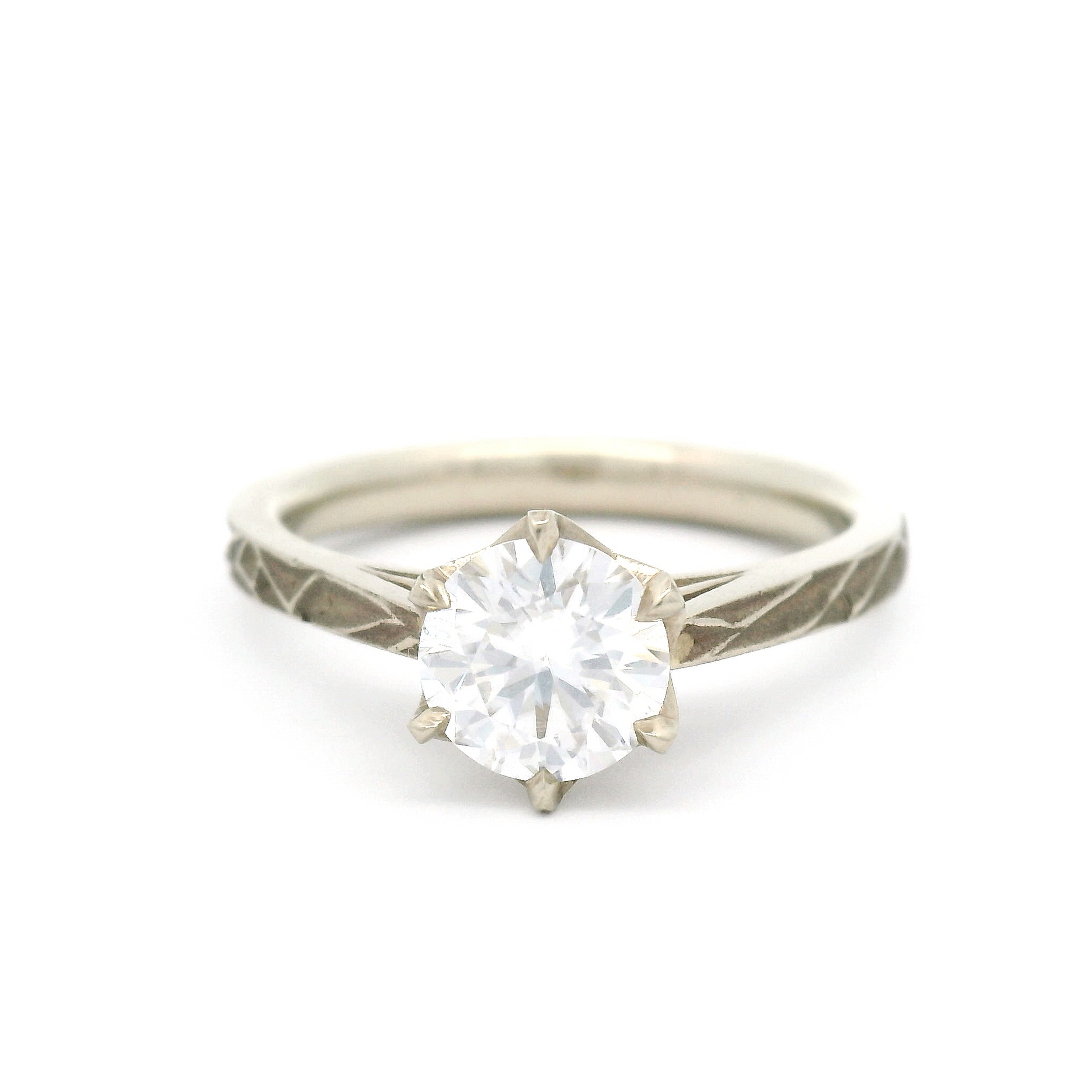 14k White Solitaire with 6mm Round Moissanite
