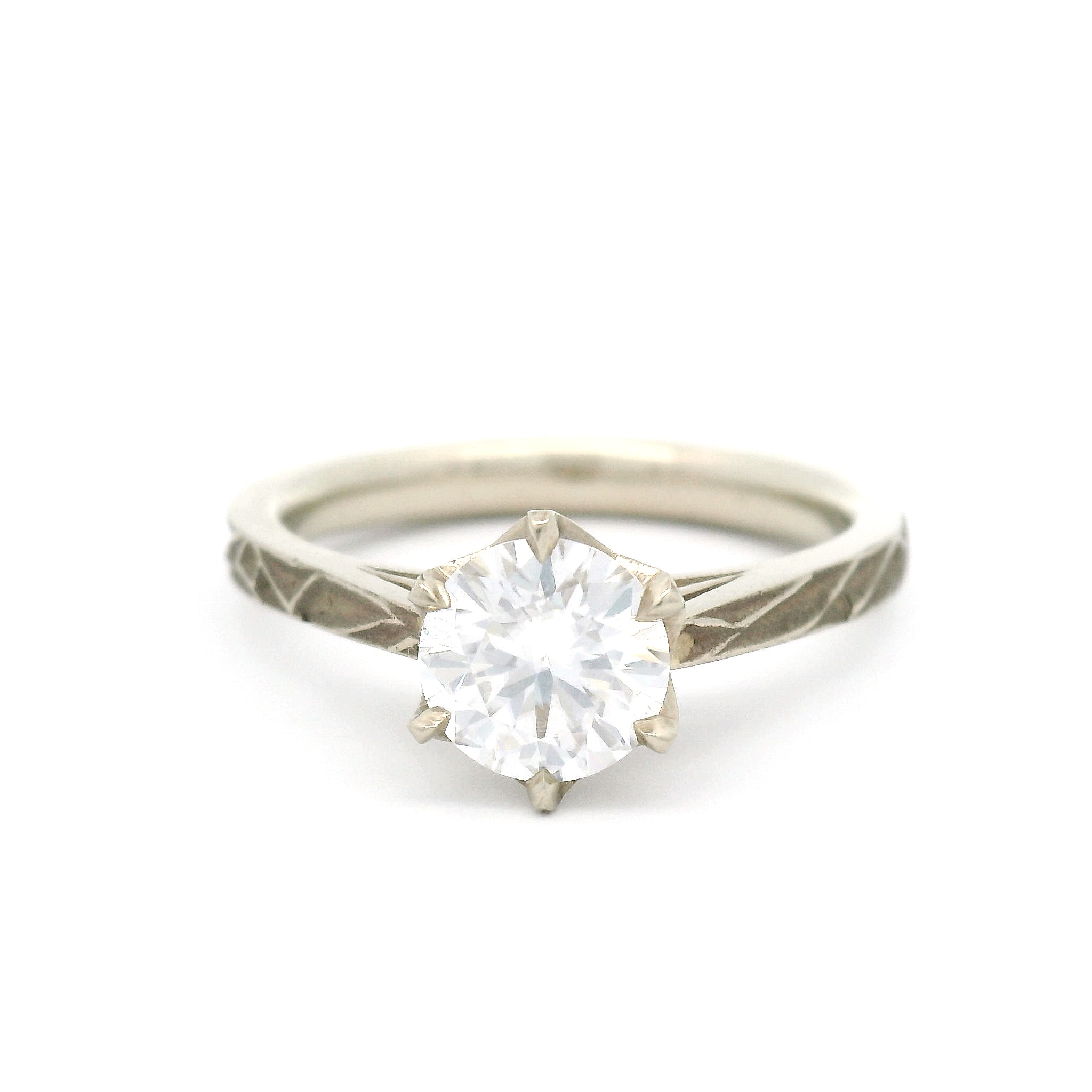 14k White Solitaire with 6mm Round Moissanite
