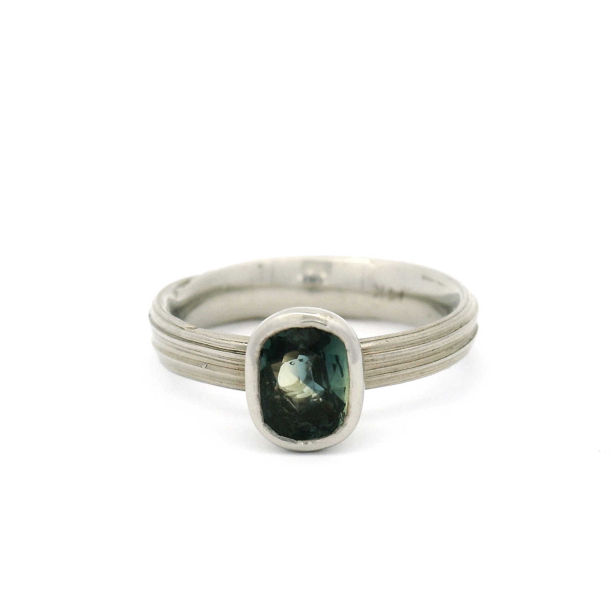 14k White Solitaire with 0.96ct Teal Sapphire