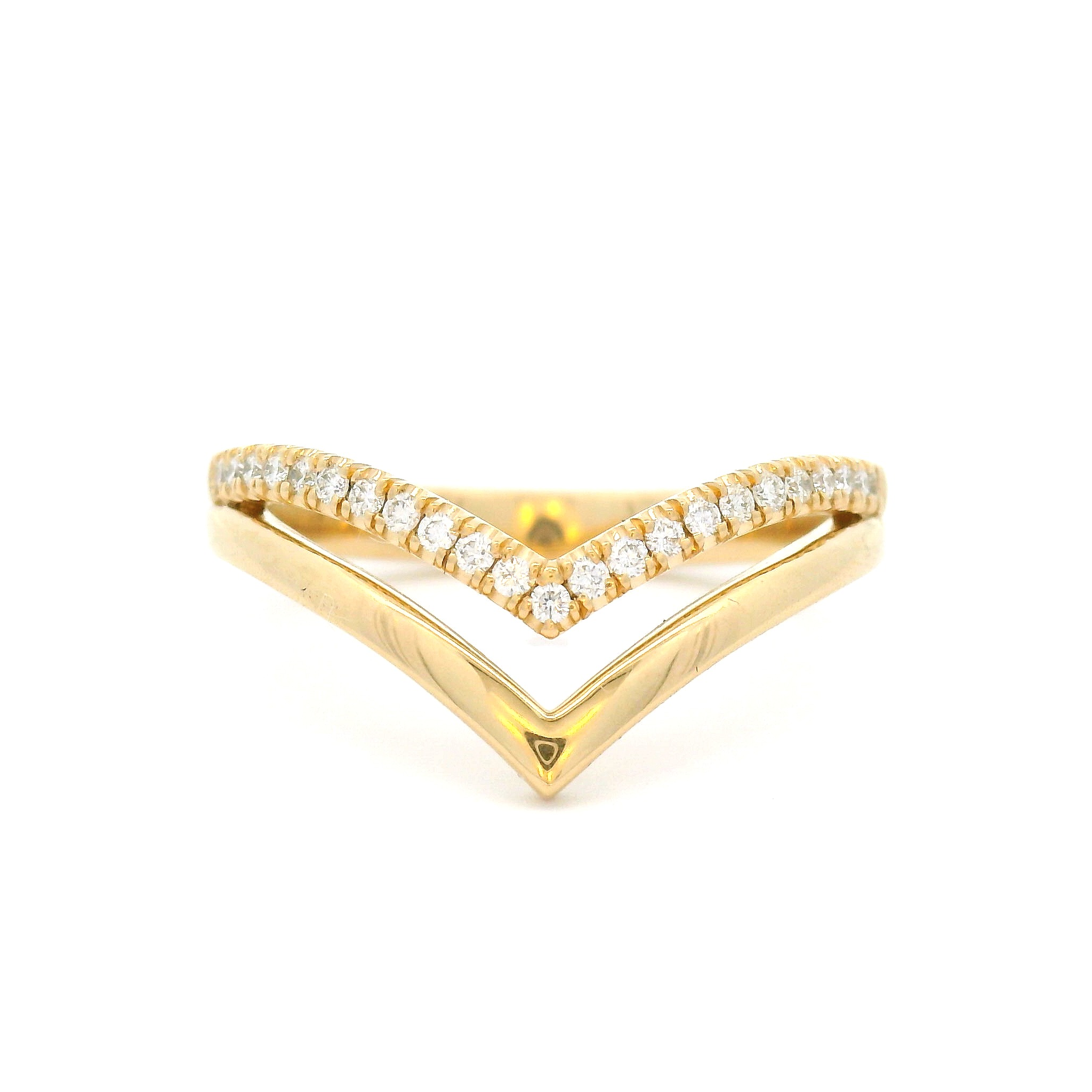 14k yellow ring bead set with 0.12cts total weight of diamonds.