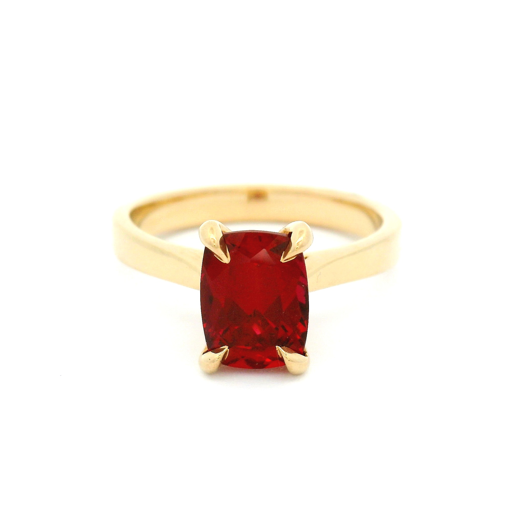 14k Yellow Solitaire set with 2.05ct Lab-Grown Cushion Cut Ruby