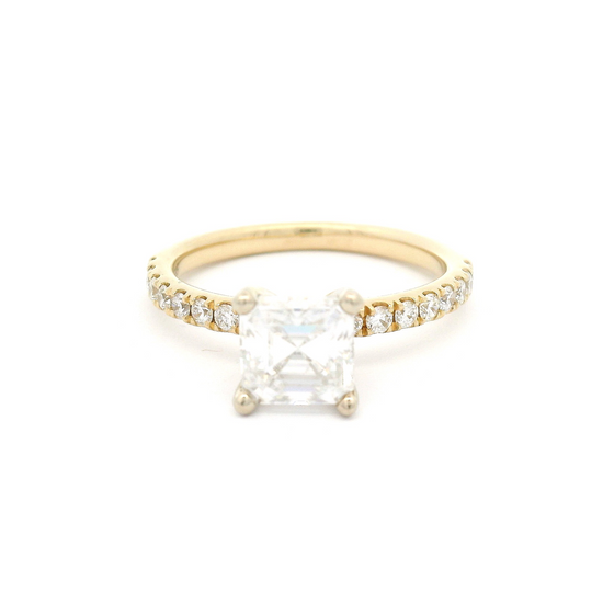 14k Yellow and White Asscher-Cut Moissanite Engagement Ring with Accent Diamonds