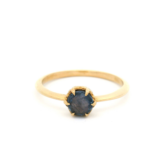 14K Yellow Solitaire with 5mm Blue Rose-Cut Sapphire