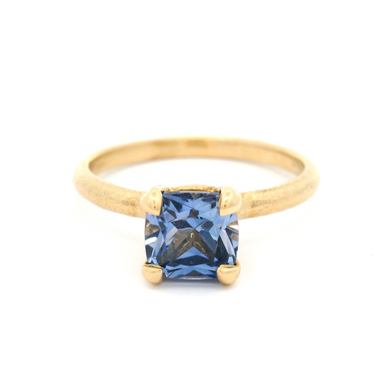 14K Yellow Solitaire with 2.4ct Periwinkle Cushion Cut Sapphire