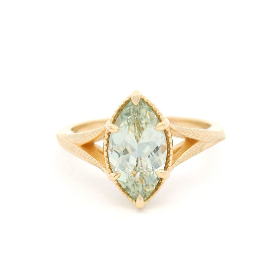 14k Yellow Split-Shank Engraved Solitaire with 1.71ct Mint Marquise Sapphire