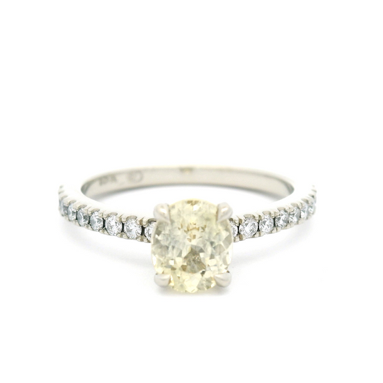 18k White Engagement Ring with 1.01ct Yellow Sapphire and Accent Diamonds