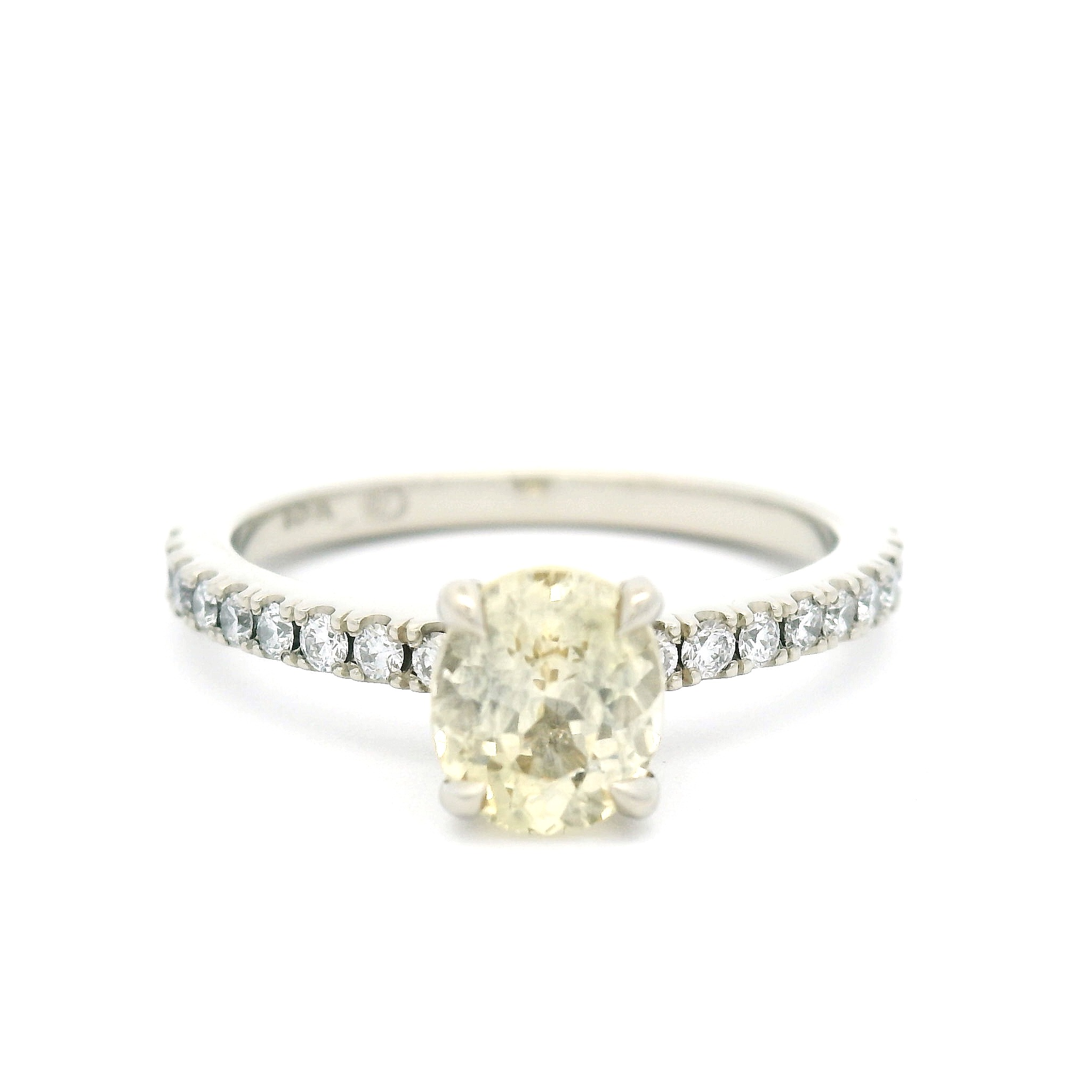 18k White Engagement Ring with 1.01ct Yellow Sapphire and Accent Diamonds
