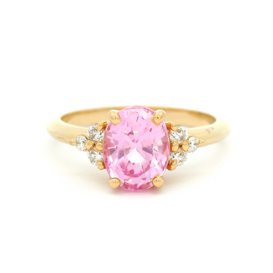 14k Yellow Engagement Ring with 1.95ct Lab Grown Oval Pink Sapphire and Accent Diamonds