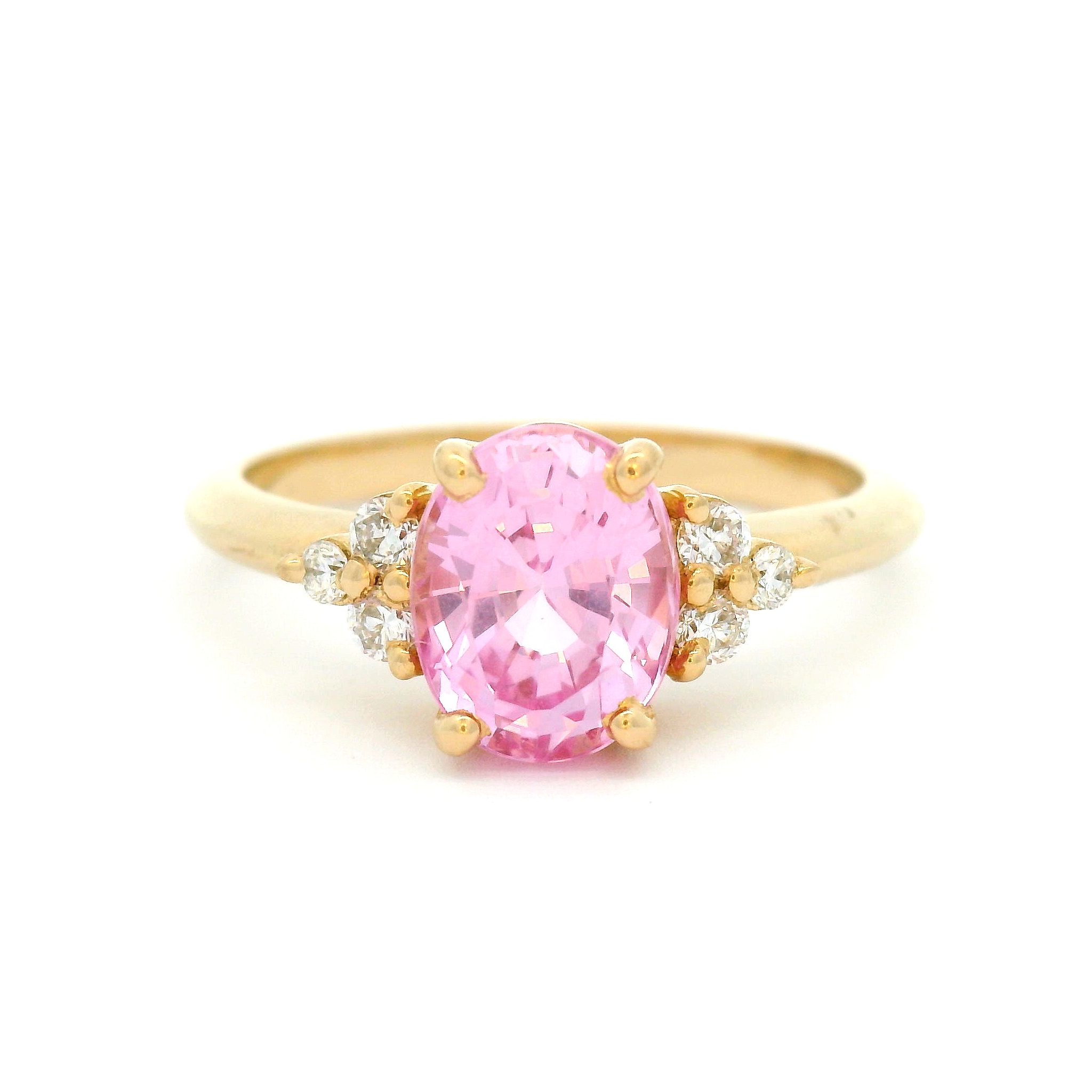 14k Yellow Engagement Ring with 1.95ct Lab Grown Oval Pink Sapphire and Accent Diamonds