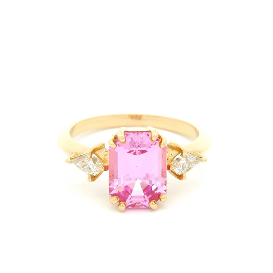 14k Yellow Lab-Grown Pink Sapphire Engagement Ring with Accent Diamonds