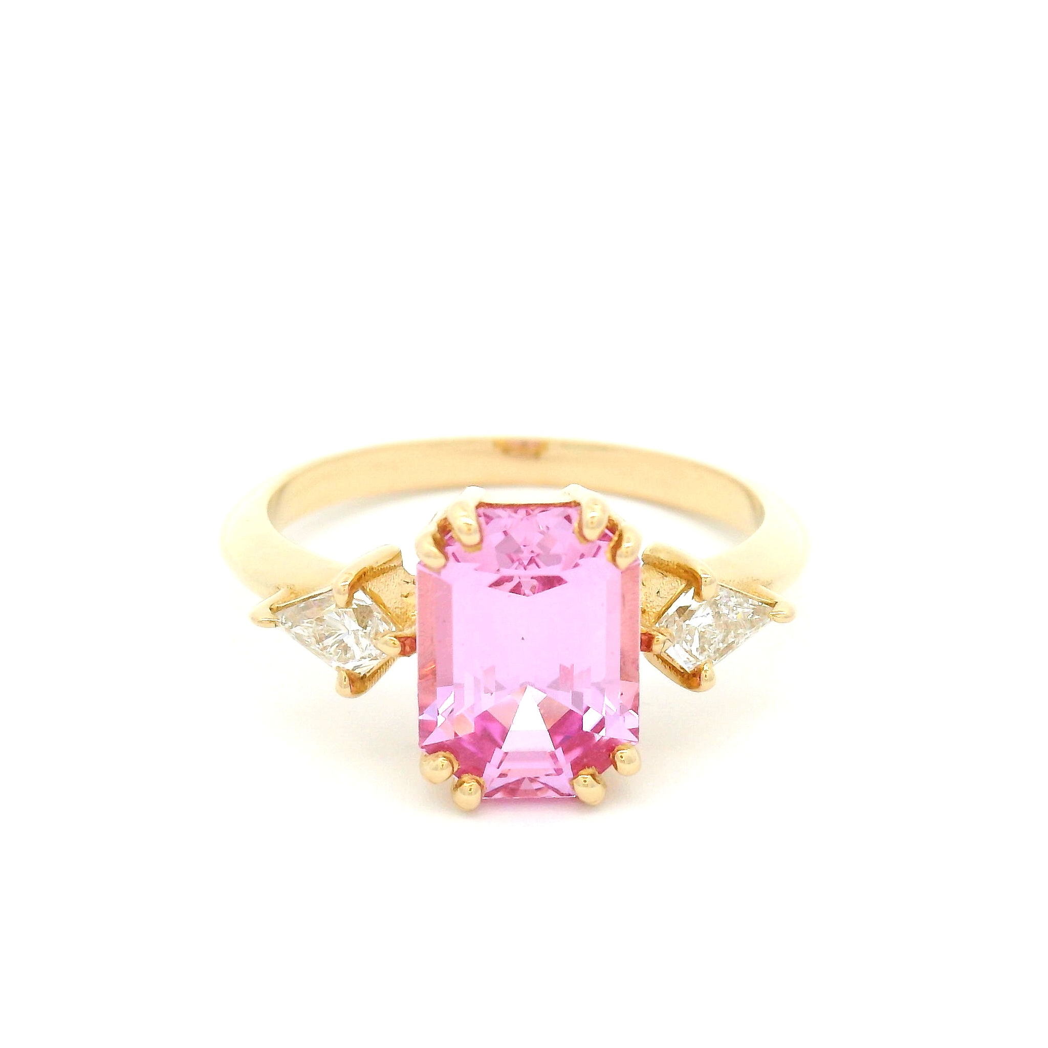 14k Yellow Lab-Grown Pink Sapphire Engagement Ring with Accent Diamonds