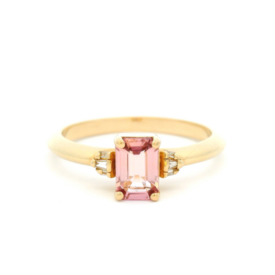 14k Yellow Pink Sapphire Engagement Ring with Accent Baguette Diamonds