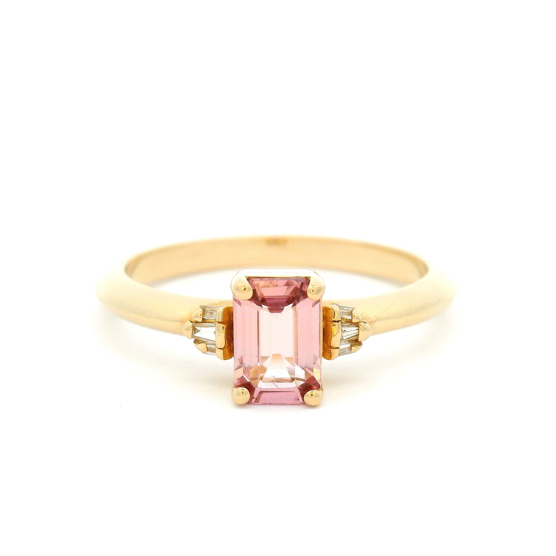 14k Yellow Pink Sapphire Engagement Ring with Accent Baguette Diamonds