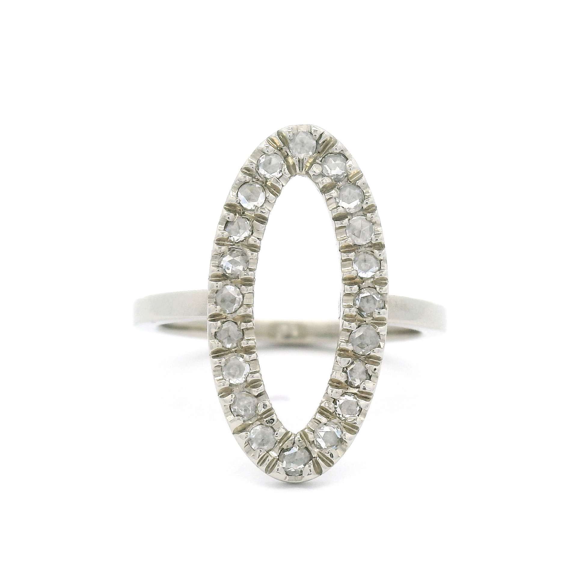 14k White Ring with Bead Set Rose Cuts
