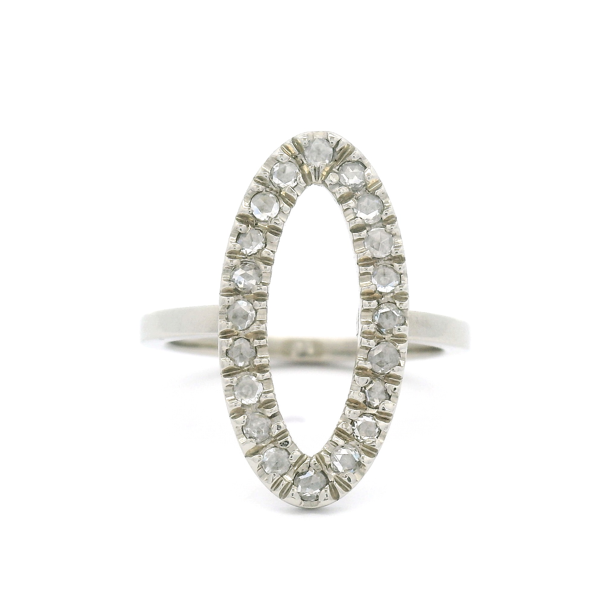 14k White Ring with Bead Set Rose Cuts