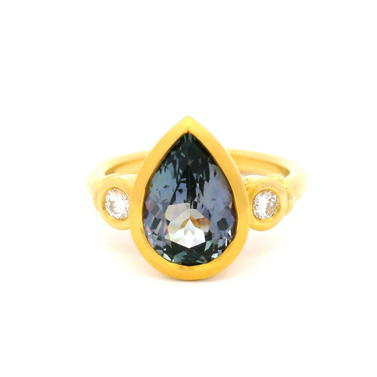 22k Yellow Gold Engagement Ring with 2.97ct Tanzanite and Accent Diamonds