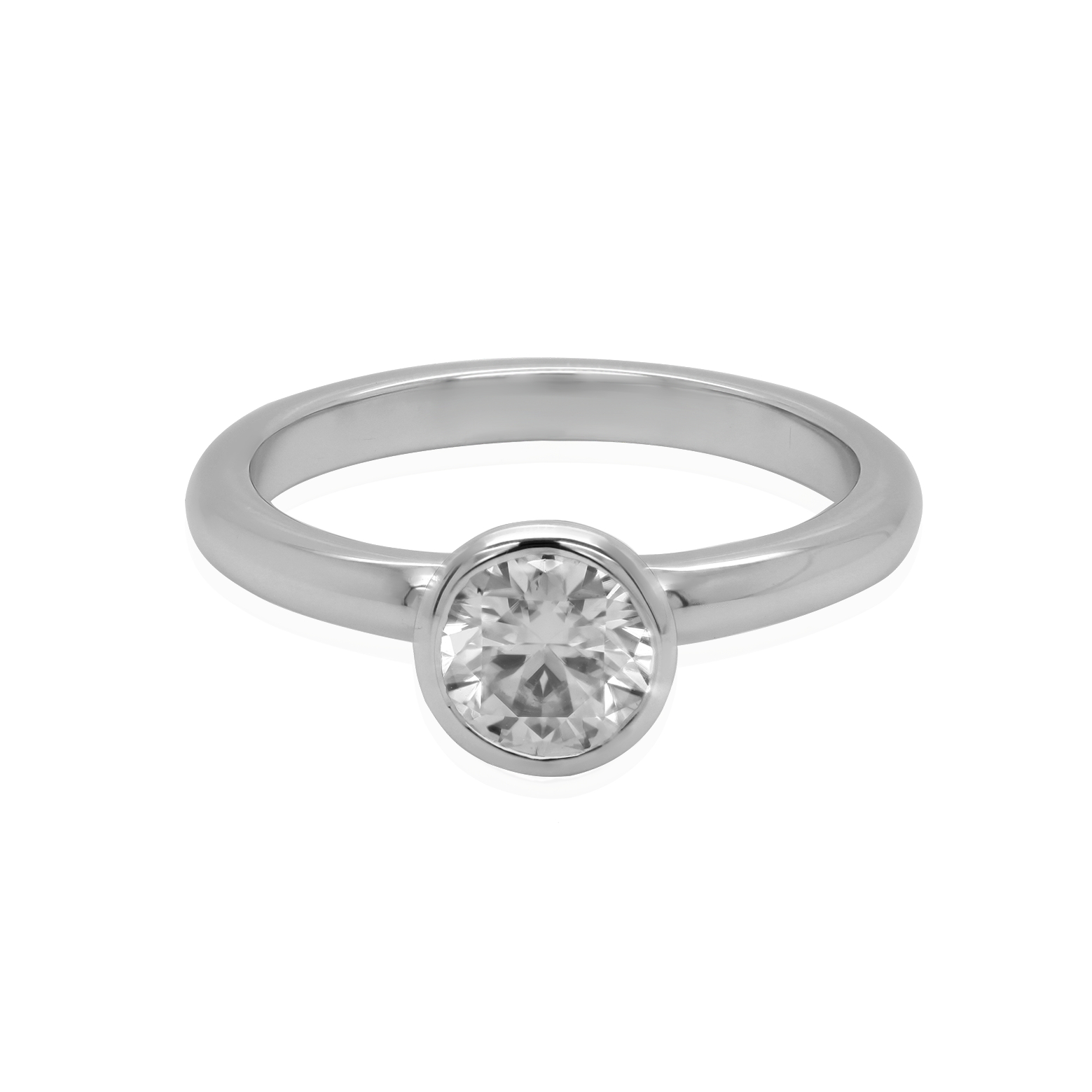 18k White Bezel-Set Solitaire with 0.92ct Round Brilliant Cut Moissanite