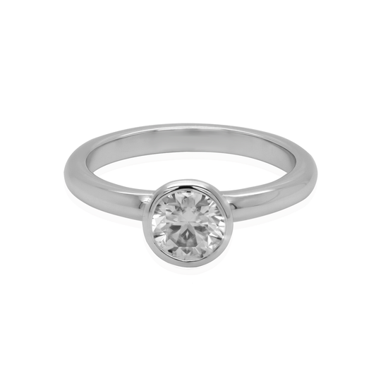 18k White Bezel-Set Solitaire with 0.92ct Round Brilliant Cut Moissanite