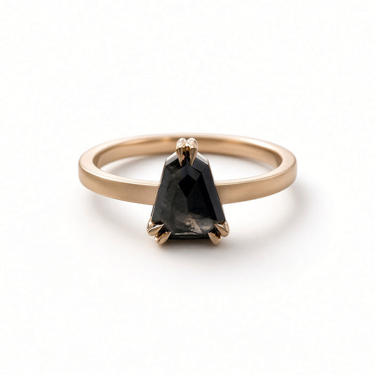 Shield Salt & Pepper Diamond Solitaire Engagement Ring