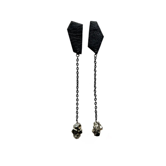 Leather & Pyrite Drop Earrings