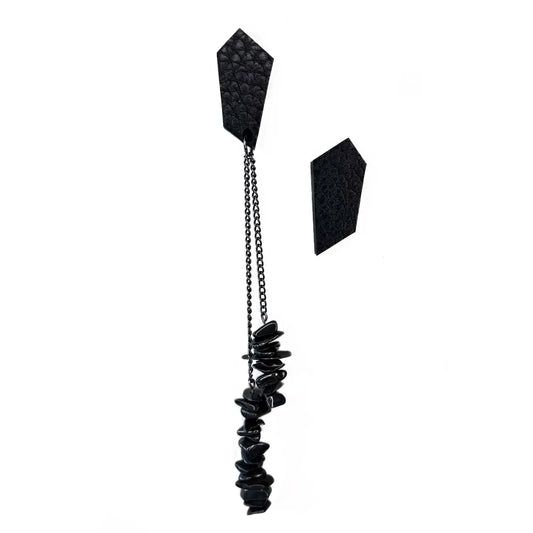 Leather & Hematite Mismatched Stud Earrings
